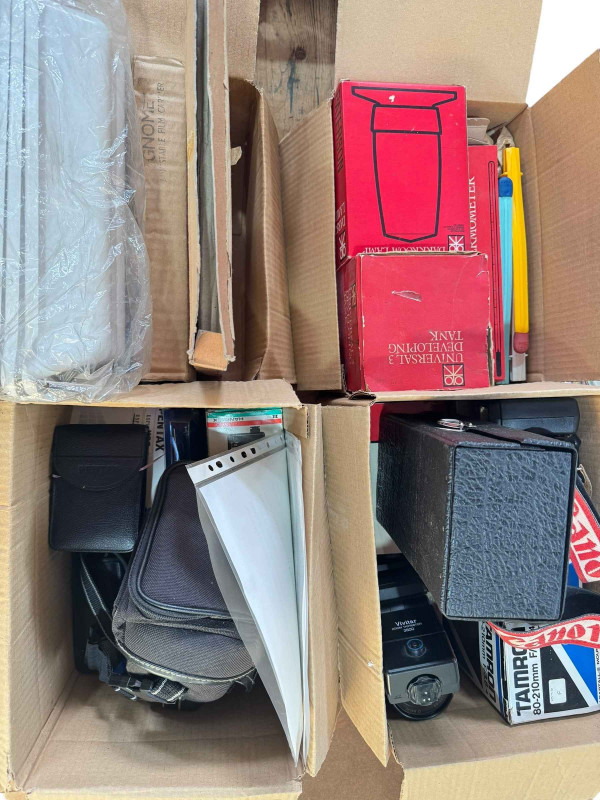 Darkroom equipment including enlarger, various cameras, lenses etc.