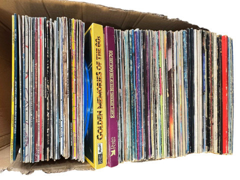 Four boxes of LP and single records. thumbnail