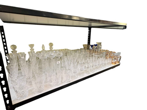 Large collection of glassware including decanters, lemonade sets, Royal...