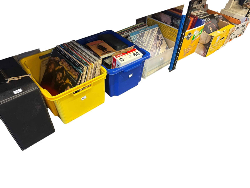 Seven boxes of mainly LP records, cassettes etc.