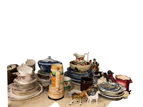 Collection of ceramics including Shelley tea ware, Allertons and Masons jugs, Victorian toilet jug, figures, vases etc. thumbnail