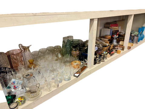 Collection of glass, metalwares, etc., including pair Victorian blue glass...