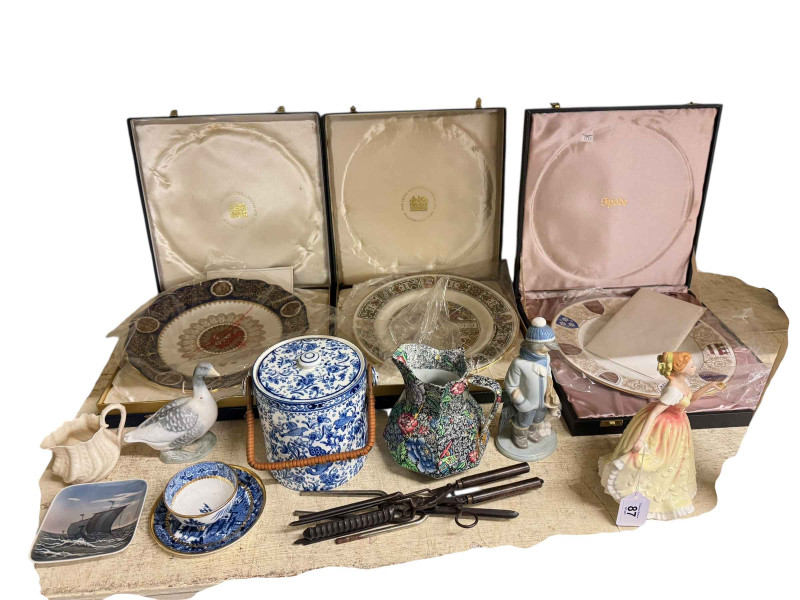 Three boxed Spode limited edition commemorative plates, Royal Doulton figure Deborah, Lladro figure etc.