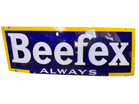 Large 'Beefex Always' enamel advert sign, 198 x 71cm.