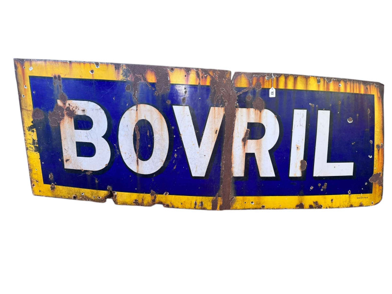 Large Bovril enamel advert sign, 198 x 71cm.