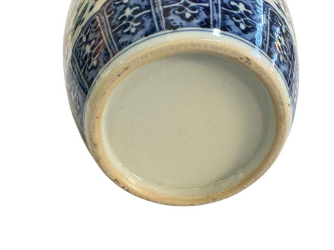 Large Chinese blue and white vase with red flowers, 38.5cm. thumbnail