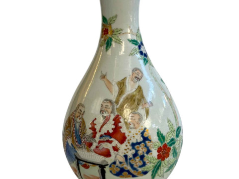 Chinese polychrome figure decorated vase, 23cm.