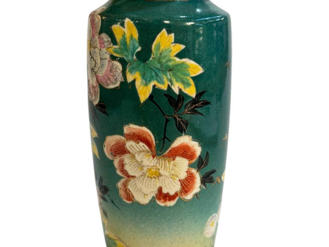 Satsuma vase with flower decoration, signed on base, 21cm. thumbnail