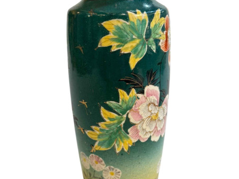 Satsuma vase with flower decoration, signed on base, 21cm. thumbnail
