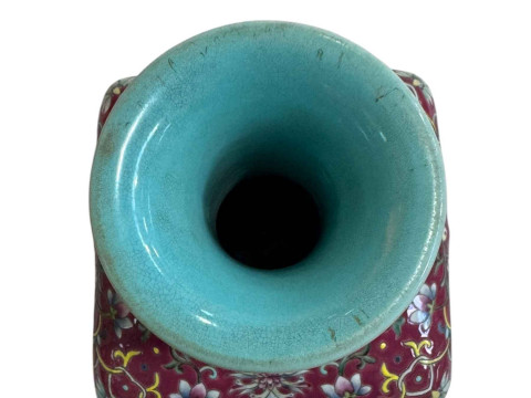 Chinese square section heavy vase with panels of landscape decoration, seal mark to base, 25cm. thumbnail