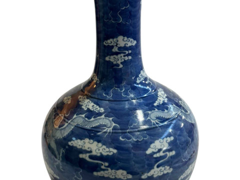 Large Chinese blue and white dragon vase, two circle mark, 40cm. thumbnail