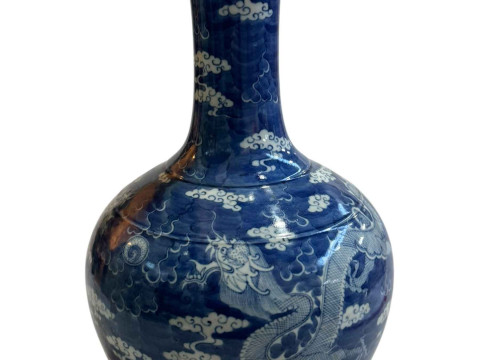 Large Chinese blue and white dragon vase, two circle mark, 40cm.