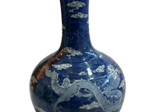 Large Chinese blue and white dragon vase, two circle mark, 40cm. thumbnail