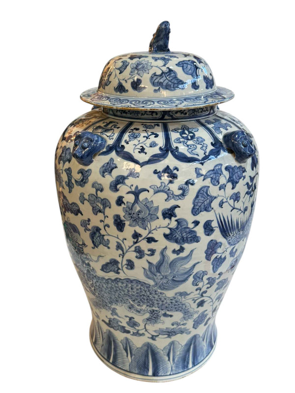 Large Chinese blue and white vase and cover, 59cm.