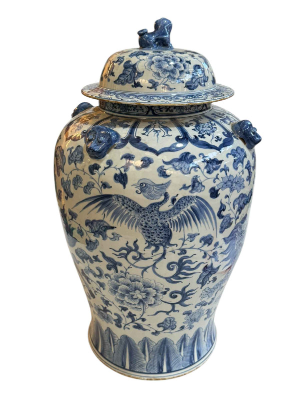 Large Chinese blue and white vase and cover, 59cm.
