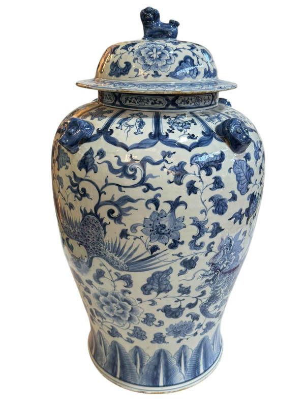 Large Chinese blue and white vase and cover, 59cm.