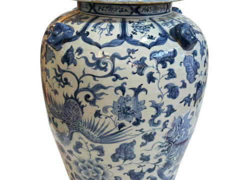 Large Chinese blue and white vase and cover, 59cm.