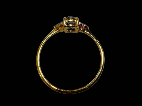14 carat yellow gold Ceylon sapphire and diamond ring, size P. thumbnail
