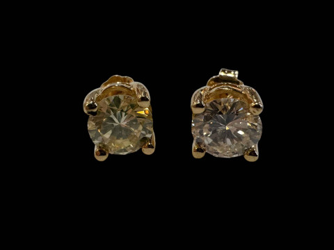 Pair 18 carat yellow gold and diamond stud earrings, each 0.61cts.