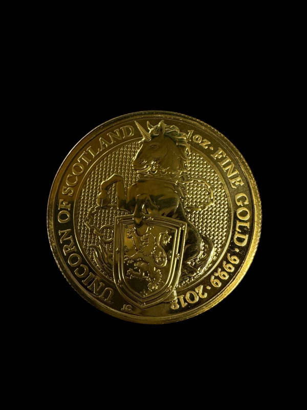 Unicorn of Scotland 2018 1oz fine gold 999.9 One Hundred Pound coin.