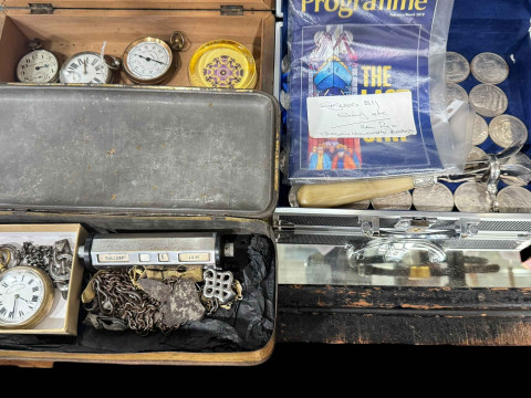 Coins, pocket watches etc and 'Sting' signed programme.