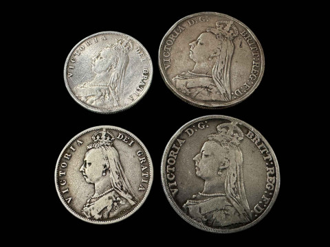 Two Victorian crowns 1889, 1891 and two half crowns 1887 (4)