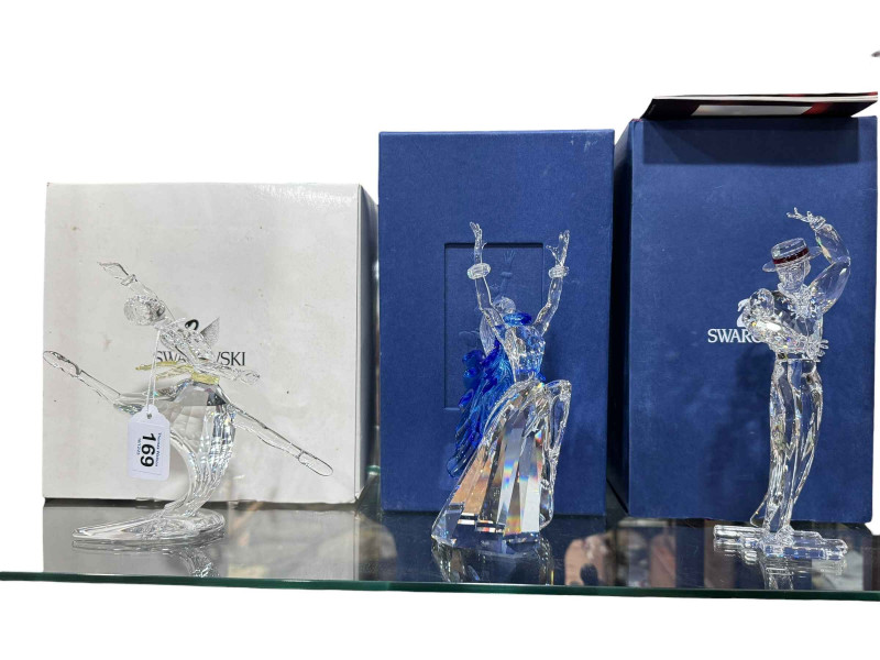 Three Swarovski Crystal dancing figures including Magic of Dance 2003 & 2004, all boxed.
