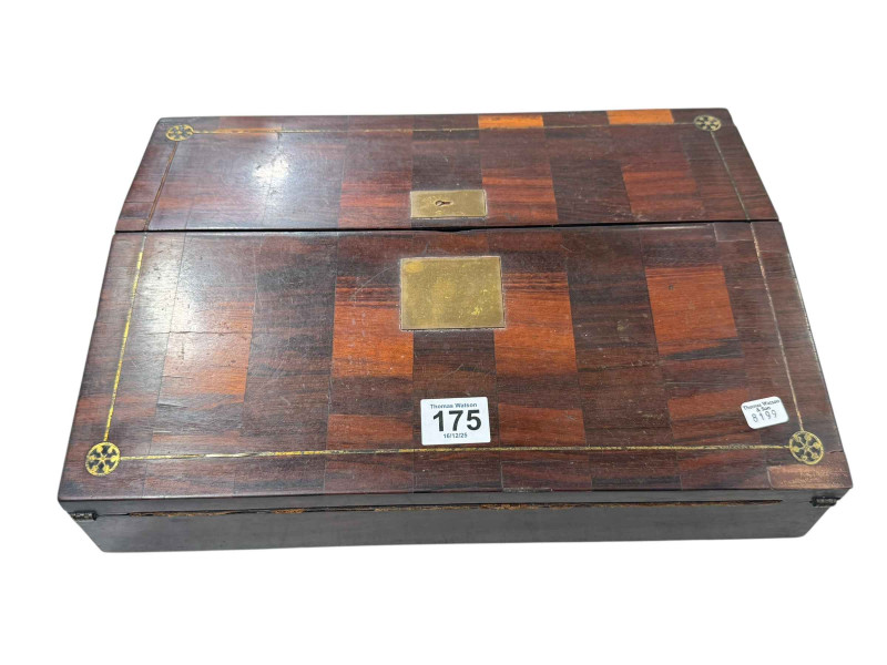 19th Century inlaid writing slope, 35cm across.