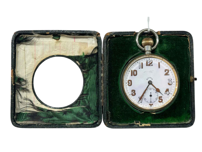 Eight day jumbo pocket watch and travel case.