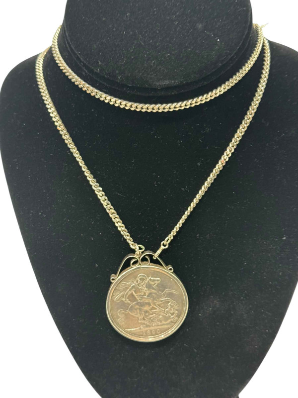 Victorian 1890 crown pendant with silver chain.