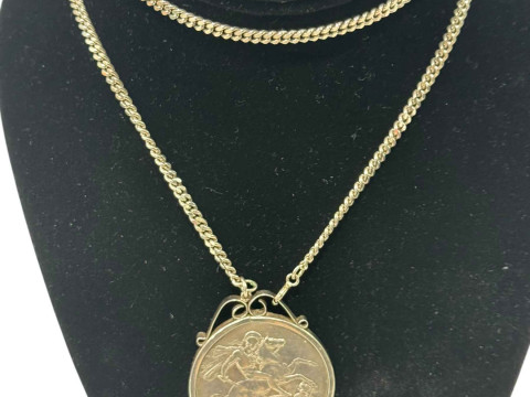 Victorian 1890 crown pendant with silver chain.