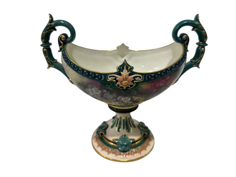 Royal Worcester Hadley ware two-handled tazza with flower decoration,...