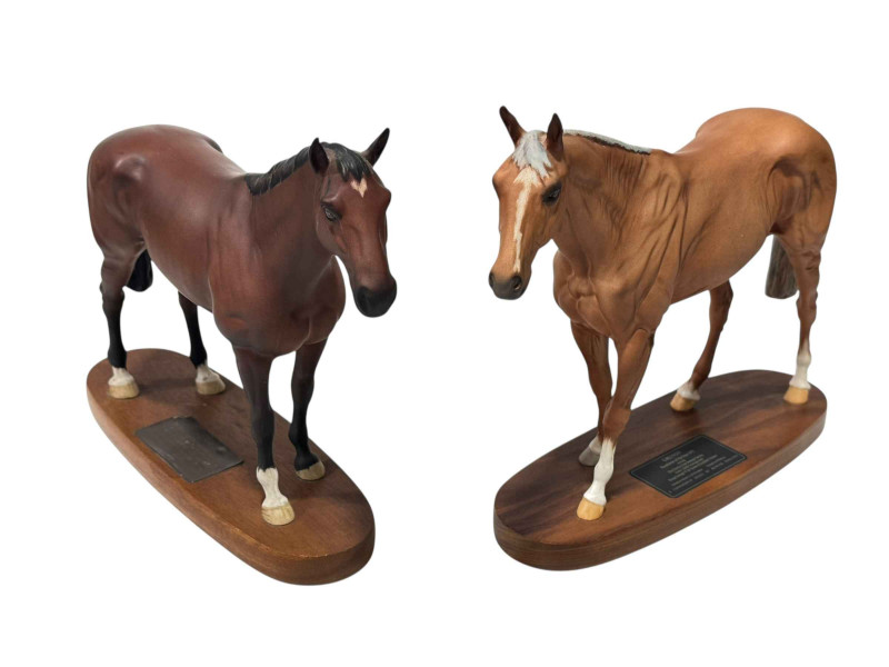 Two large Beswick horses, Nijinsky and Grundy.