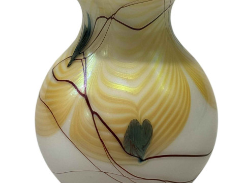 Okra glass vase, 17.5cm.