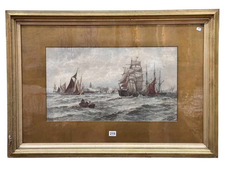 Thomas Bush Hardy 1842-1897, Boats on a Choppy Sea, print, signed lower right, 32cm by 57cm, framed.