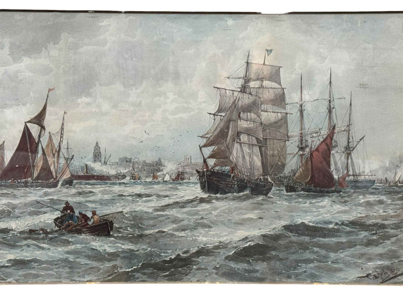 Thomas Bush Hardy 1842-1897, Boats on a Choppy Sea, print, signed lower right, 32cm by 57cm, framed.