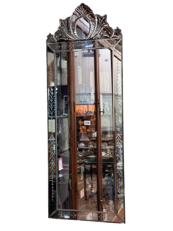 Rectangular Venetian style wall mirror, 113cm x 41cm.