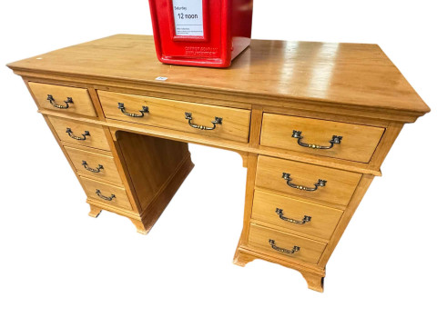 Edwardian inlaid mahogany mirror door wardrobe and dressing table and walnut nine-drawer kneehole desk (3). thumbnail