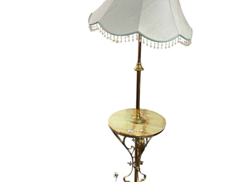 Brass and onyx standard lamp and shade, 19th Century oak astragal glazed...