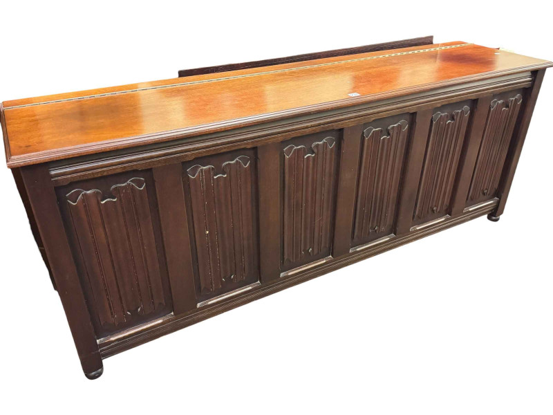 Old Charm? linen fold panel double blanket box, 70 x 183 x 46cm.