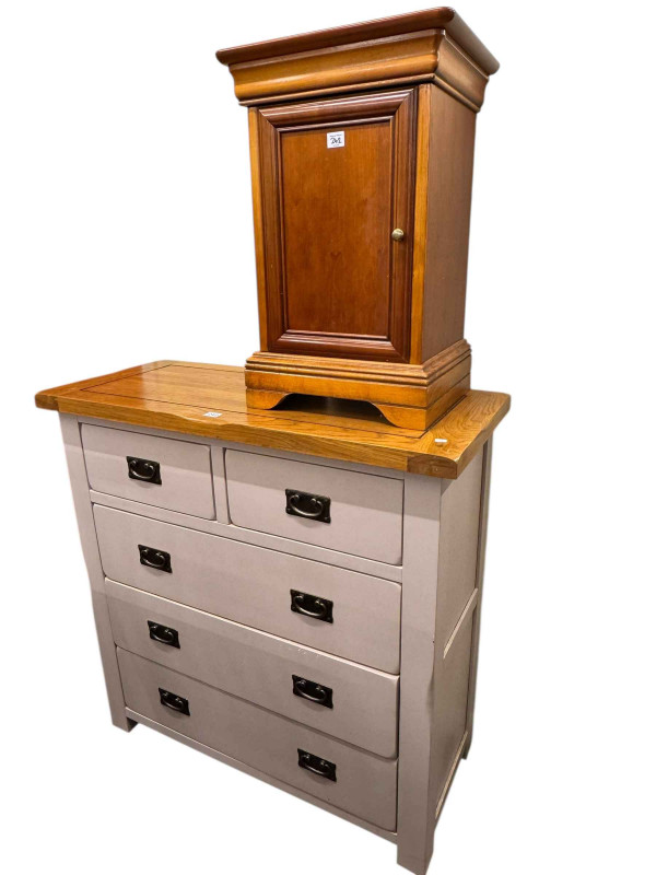 Barker and Stonehouse oak and grey five-drawer chest together with a And So to Bed bedside cabinet (2).