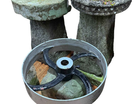 Staddle stone column bird bath, staddle stone, mill stone, weathered stone...