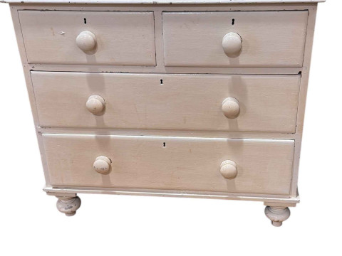 Victorian painted pine chest of two short above two long drawers on turned...