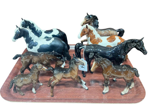 Collection of nine Beswick horses and foals including two Piebald and...