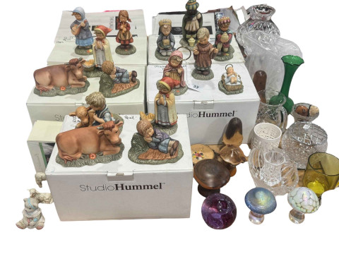 Studio Hummel Nativity figures, glasswares including paperweights, etc.