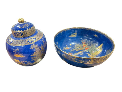 Large Carlton Lustre Ware 'Barge' pattern bowl and Wilton Ware Chinoiserie...