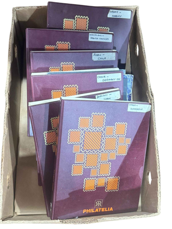 Six albums of European and Asian stamps.