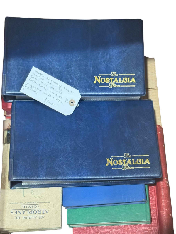 Cigarette cards and albums, stamps, etc.