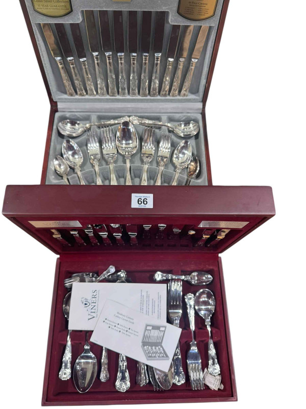 Viners canteen of Kings Pattern cutlery and two part canteens of cutlery.