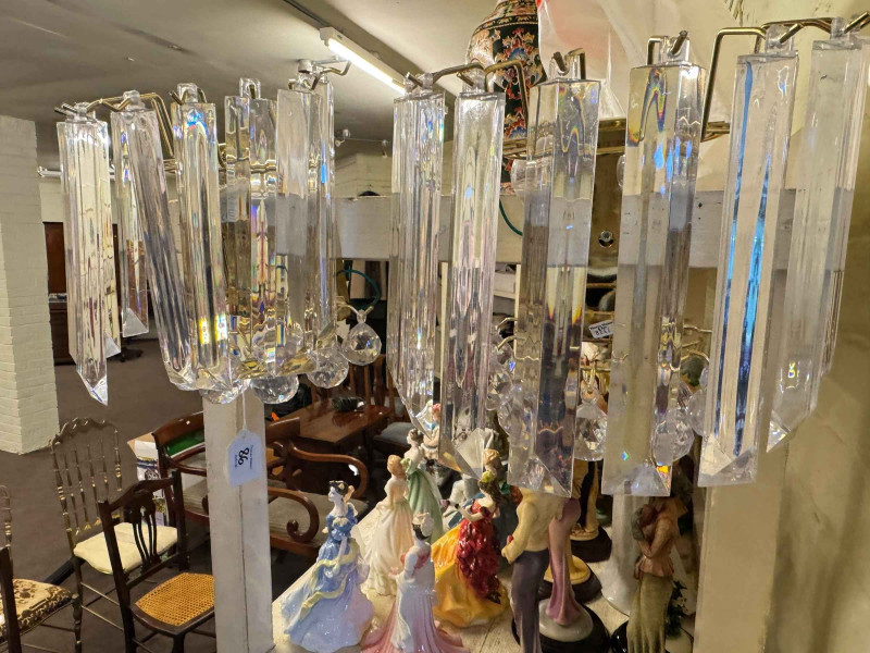 Steel and mesh five bulb light fitting and pair of wall lights.